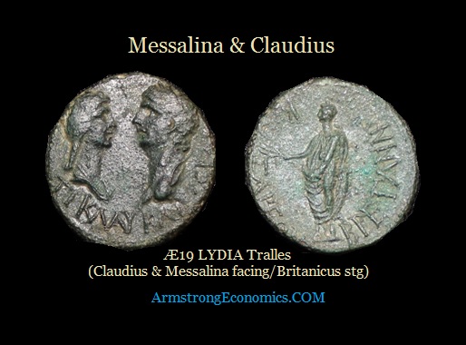 Messalina & Claudius Æ19 LYDIA Tralles RPC2654