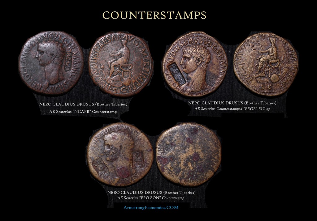 Nero Claudius Drusus Counterstamps Sesterius