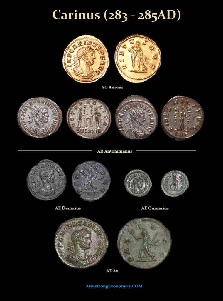 CARINUS AVG DENOMINATIONS R Aureus Antoninianus Denarius Quinarius As 760x1024
