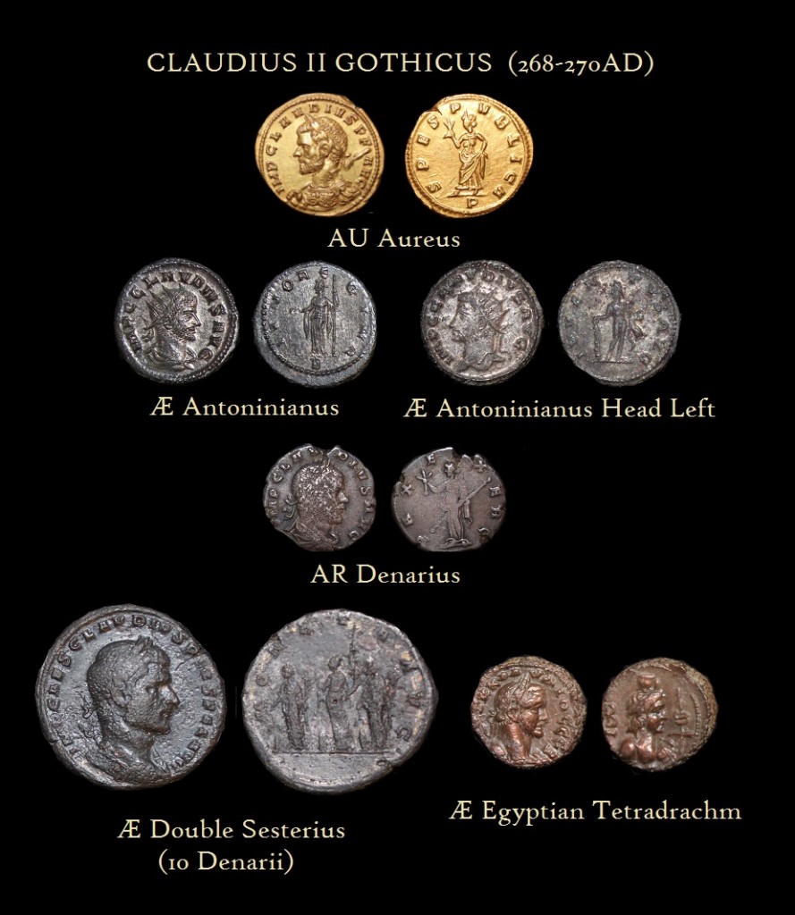 Claudius II Aureus Antoninianus Denarius Double Sesterius Egypt tetradrachm Denominations