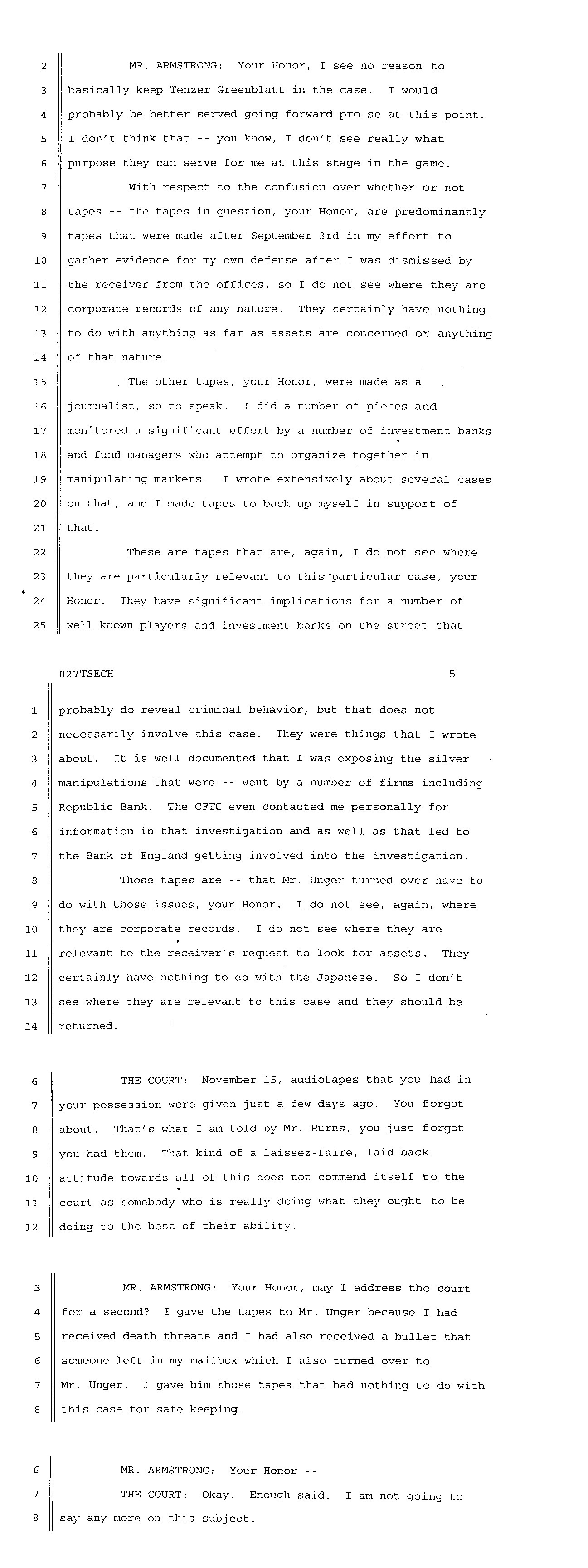 Tapes on Bank Manipulations in Armstrongs case TR 2 7 2000