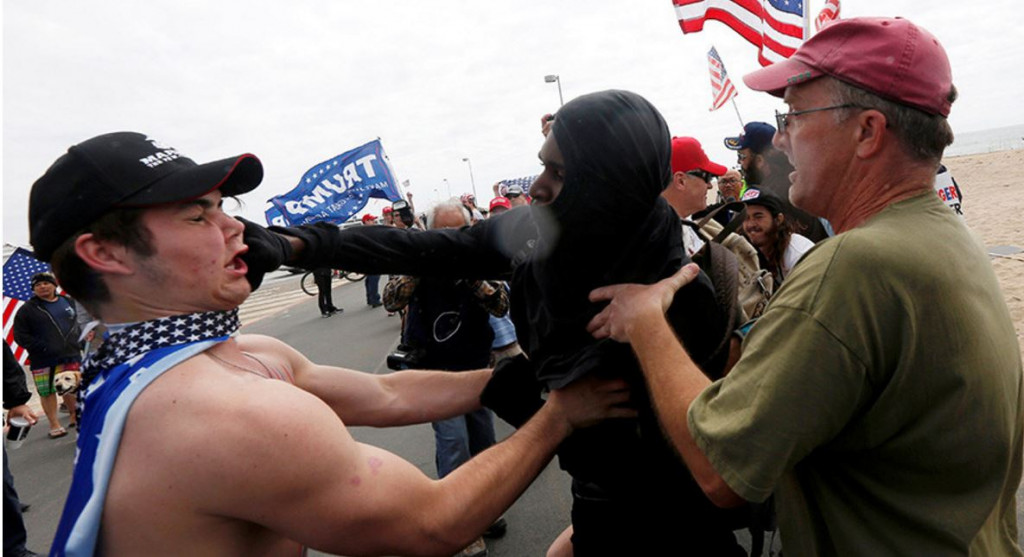 California Trump Supporter hit by Obama Supporter March 2017