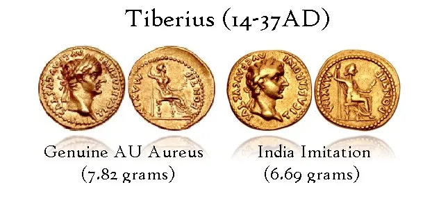 Tiberius Aureus Genuine India Imitation Tiberius Aureus Genuine India Imitation