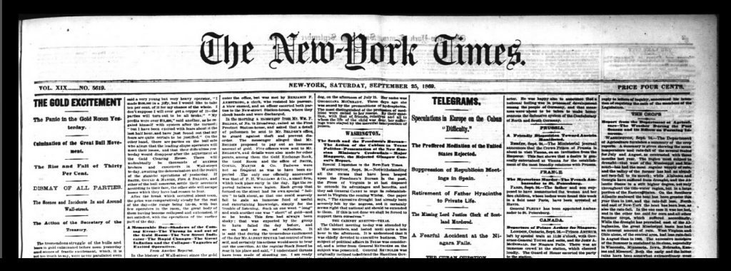 1869 Sept 25 NYT Front Page 1024x380