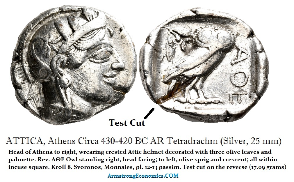 Athens Owl AR Tetradrachm with Test Cut