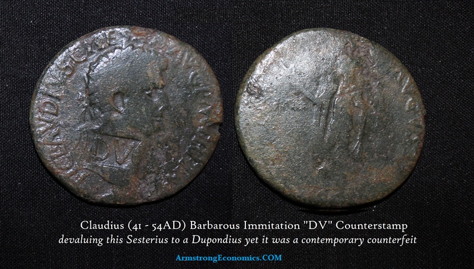 Claudius AE Sesterius Barbarous Imitation Devalued to Dupondius