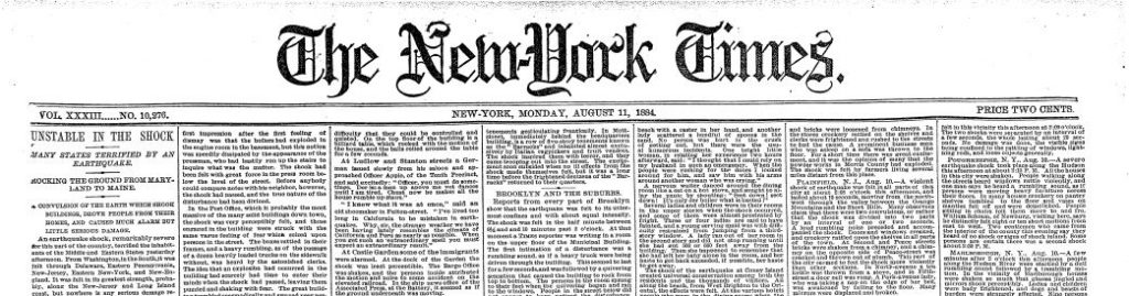 NYT 1884 August 11 Earthquake 1024x269