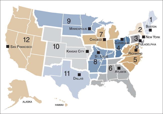 Federal Reserve map usa 12 districts