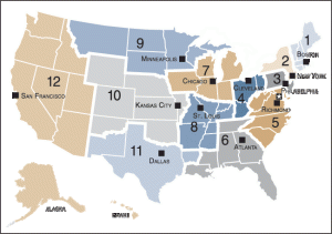 Federal Reserve map usa 12 districts