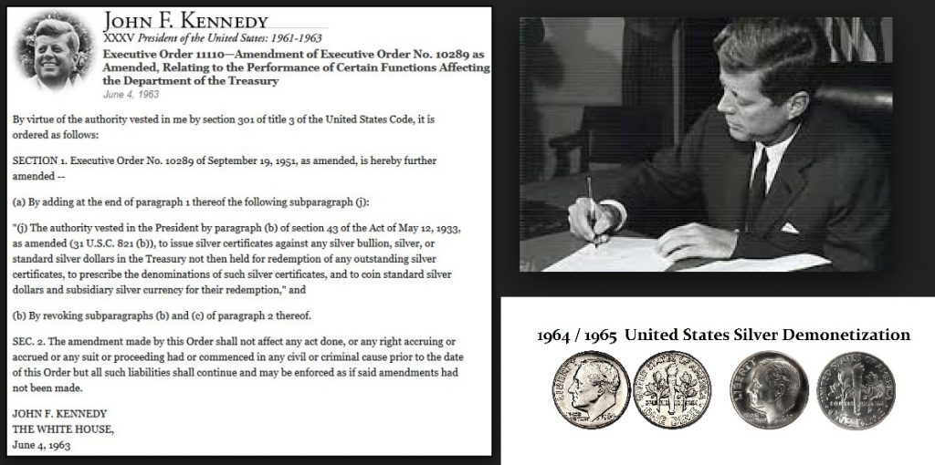 Kennedy Executive Order 11110 1963 Removing Silver from Coins in 1965 1024x510