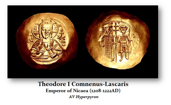 Theodore I Comnenus Lascaris Emperor of Nicaea 1208 1222AD AV Hyperpyron