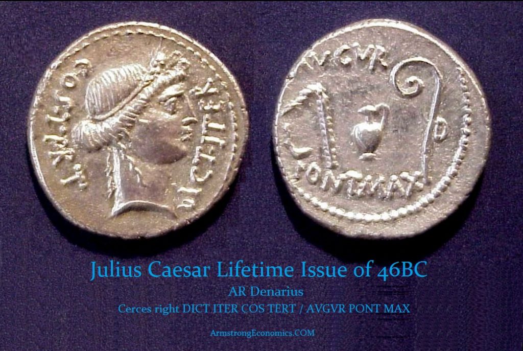 Julius Caesar Denarius Cerces 46BC CR467 1A 1024x687