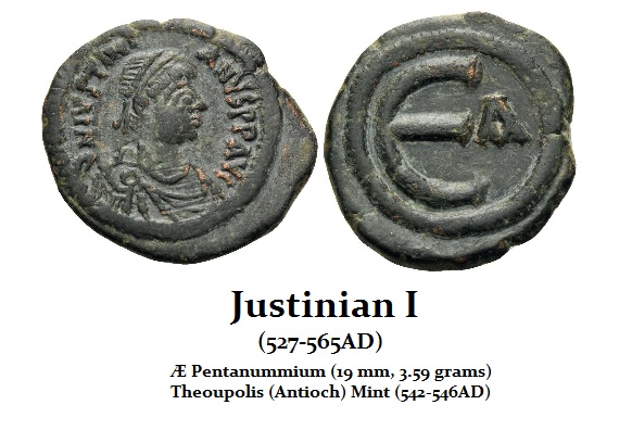 Justinian I Æ Pentanummium 19 mm 3.59 grams