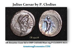 Julius Caesar AR Denarius by P Clodius CR 494 16 300x217