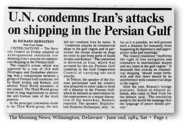 1984 Iran attacks shupping in Gulf
