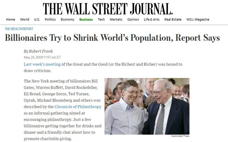 “Billionaires Try to Shrink World’s Population”: Secret Gathering Sponsored by Bill Gates, 2009 Meeting of “The Good Club”