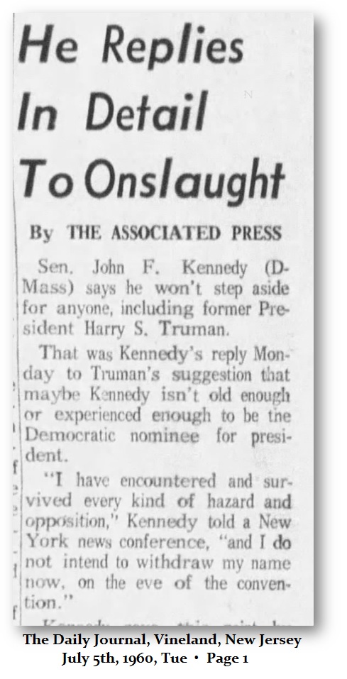 1960 Truman said Kennedy should Withdraw