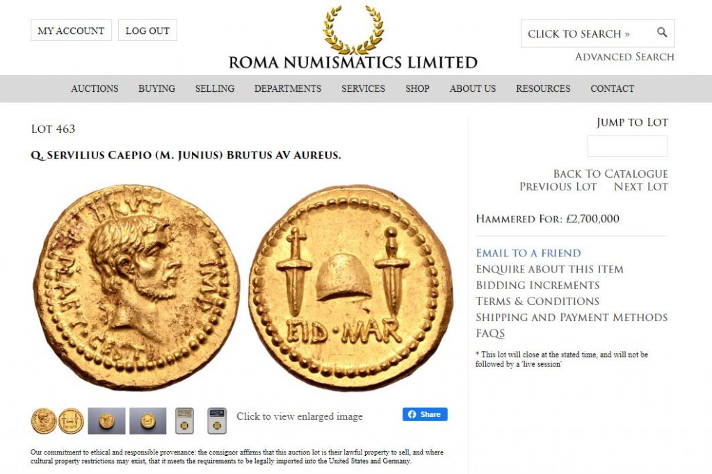 Brutus AV Eid Mar Roma Numismatics 1024x682