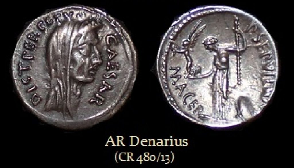 Julius Caesar Pontif Max AR Denarius Macer CR 480 13 1024x587
