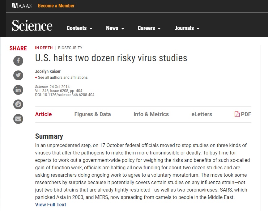 Sciece stops 2 dozen virus studies