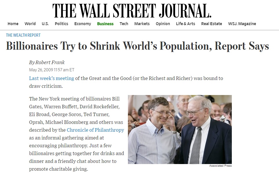 Flight Cancellations Up Over 500% – Because Pilots at Risk of Blood Clots WSJ-2009-Shrink-Population-Gates