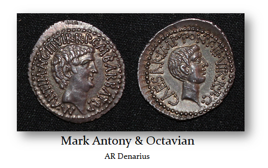 Mark Antony Octavian AR Denarius