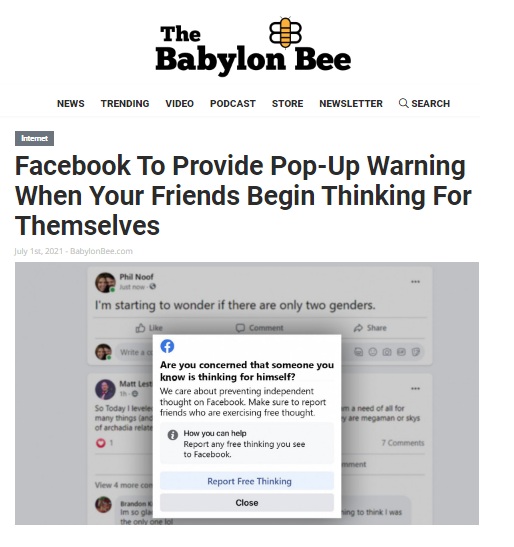 Babylon Bee Facebook Popup