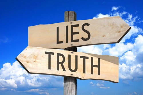 Lies,,Truth,-,Wooden,Signpost