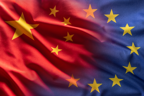 China,And,Eu,Flag,Blowing,In,The,Wind.
