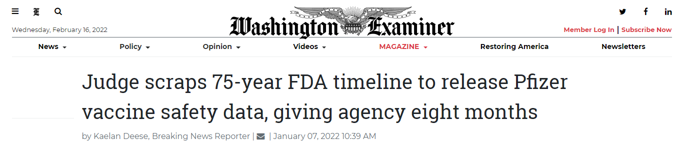 FDA 75 Years to release data