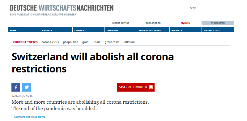 Switzerland Abolishimng Corona