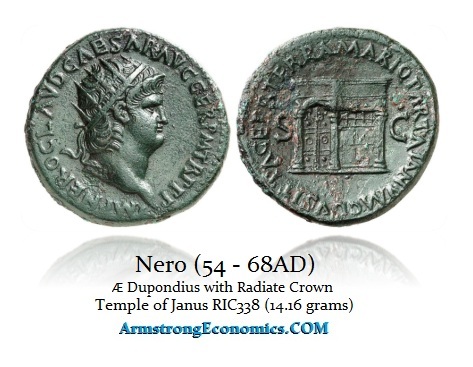 Nero Dupondius RIC 338 Temple Janus