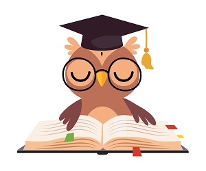 Wise,Brown,Owl,In,Graduation,Cap,,Cute,Bird,Cartoon,Character