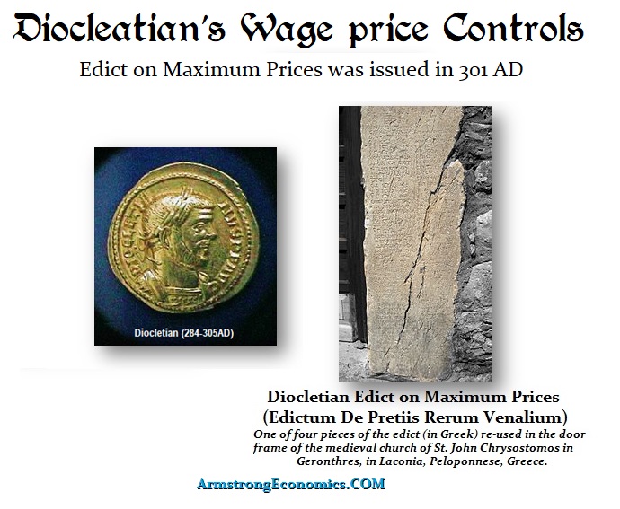 Diocletian Edict on wage and price controls 301 AD Diocletian Edict on wage and price controls 301 AD