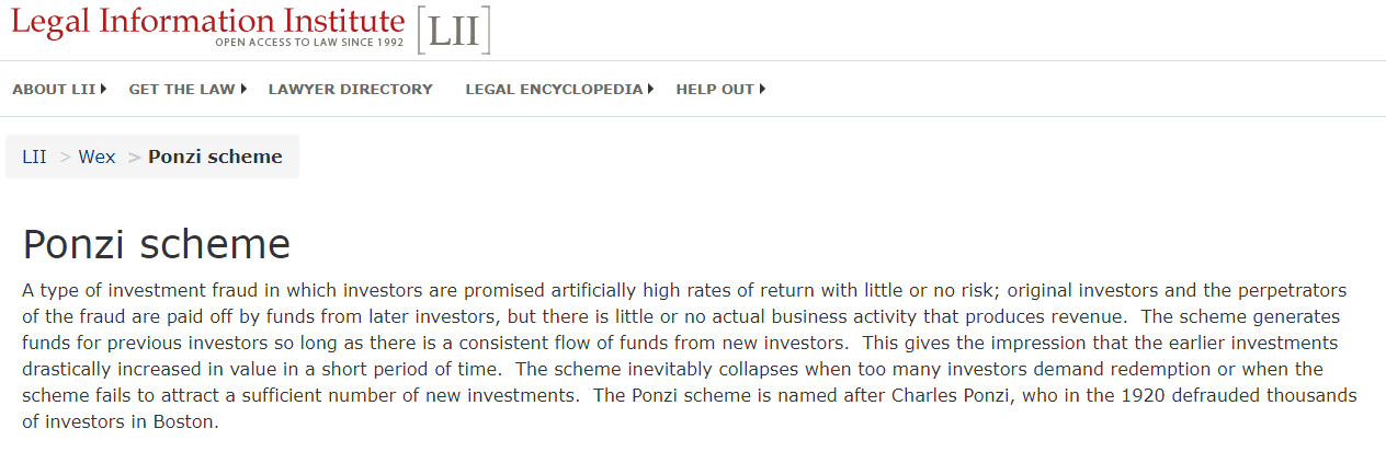 Ponzi Scheme Defined