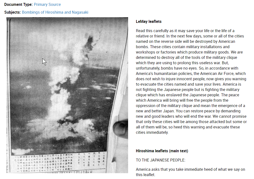 Hiroshima nuclear warning LeMay Leaflets