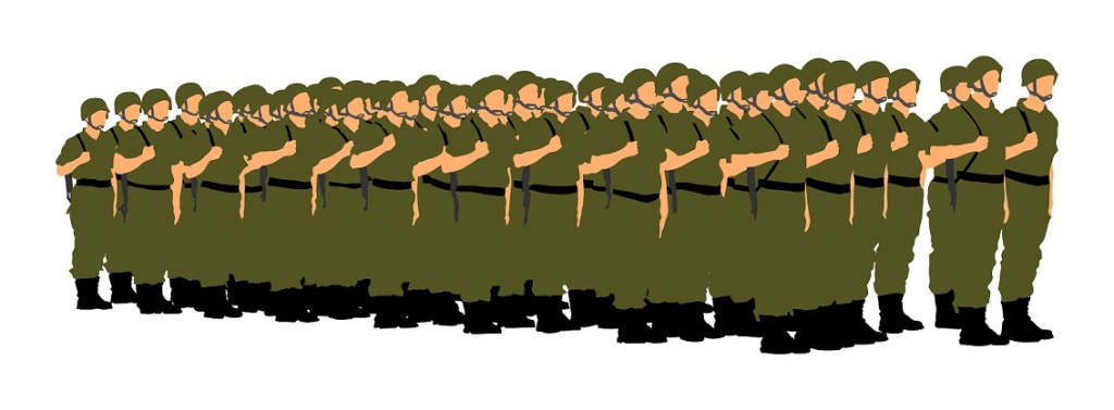 Troop,Of,Soldiers,Formation,Vector,Illustration,Isolated,On,White,Background.