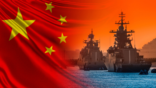 Warships,On,The,Background,Of,The,Flag,Of,China.,Prc’s