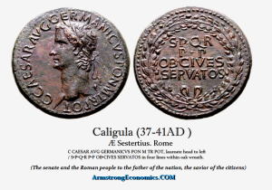 Caligula AE Ses The senate and the Roman people to the father of the nation the savior of the citizens 300x210