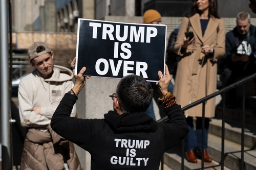 New,York,,New,York,,Usa,,3.20.2023:,Anti-trump,Protesters,Hold,Signs