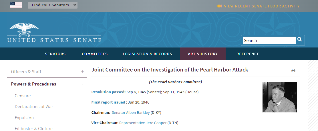 1945 1946 US Senate Investigation Pearl Harbor