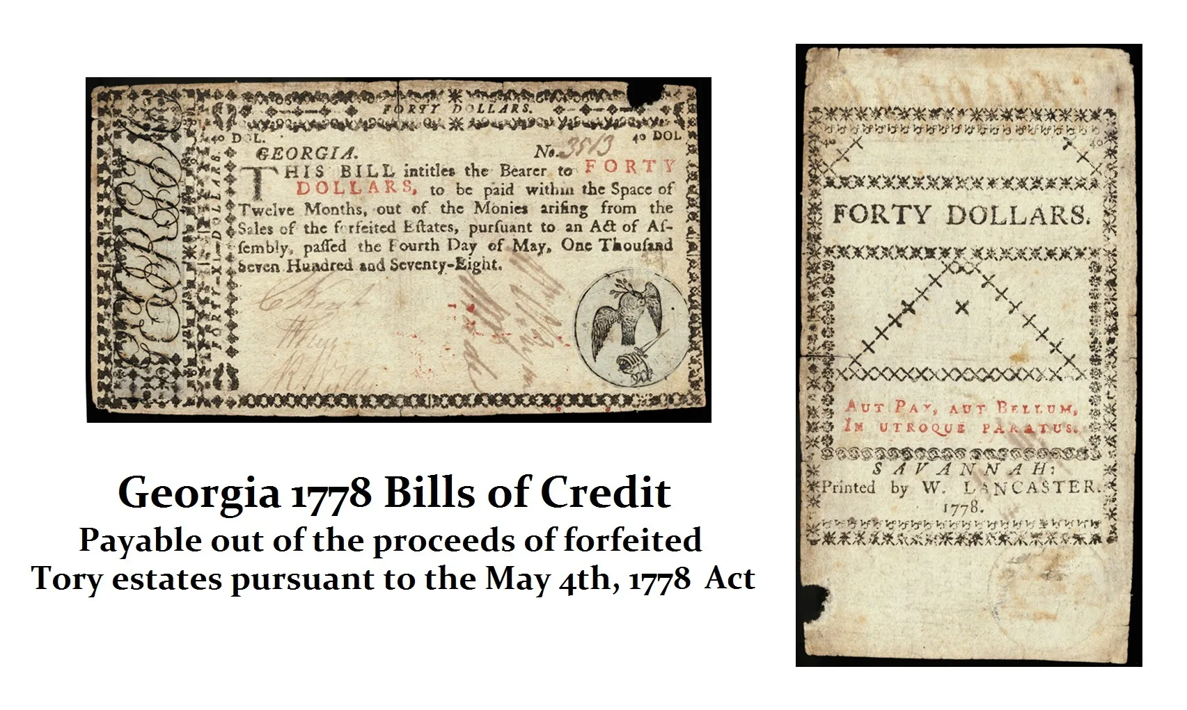 Georgia 1778 Tory Confiscation Note Georgia 1778 Tory Confiscation Note