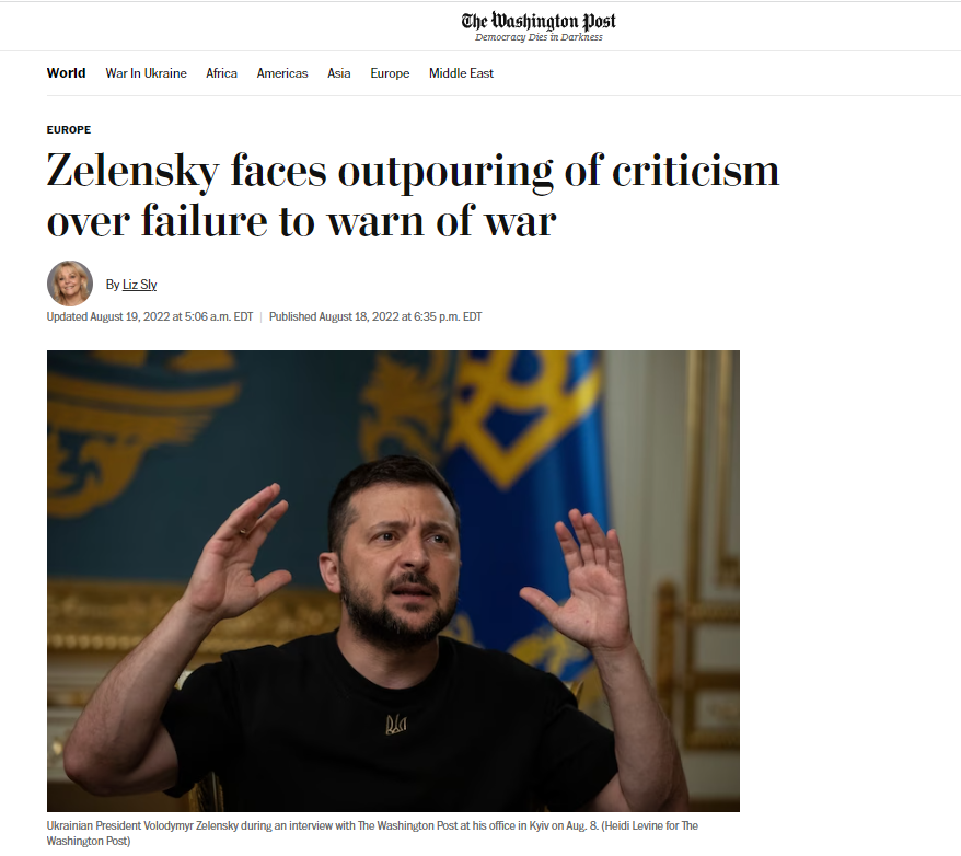 Zelensky Did not warn people Washington Post 8 19 22