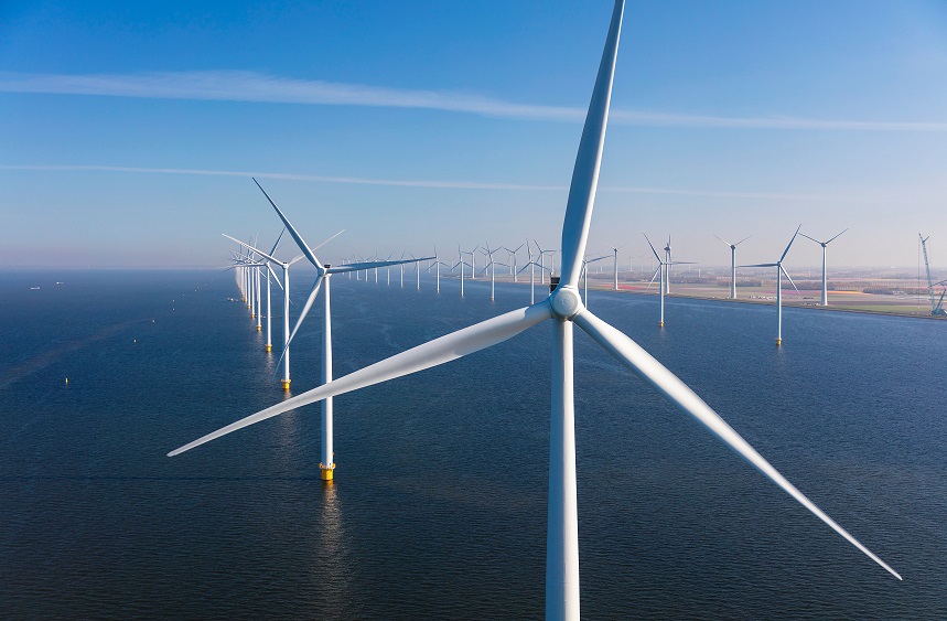 Aerial,View,Of,Wind,Turbines,At,Sea,,North,Holland,,Netherlands
