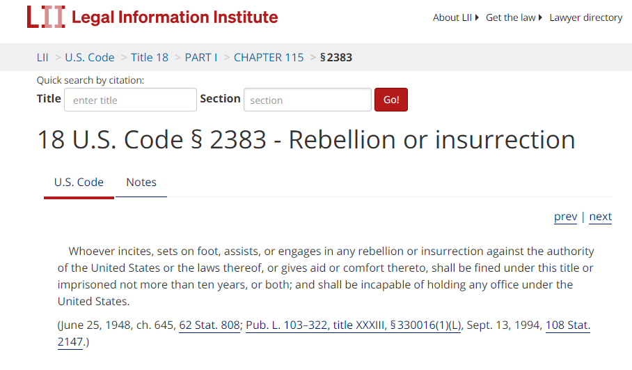 Insurrection 18_U.S._Code_2383_Rebellion_or_insurrection