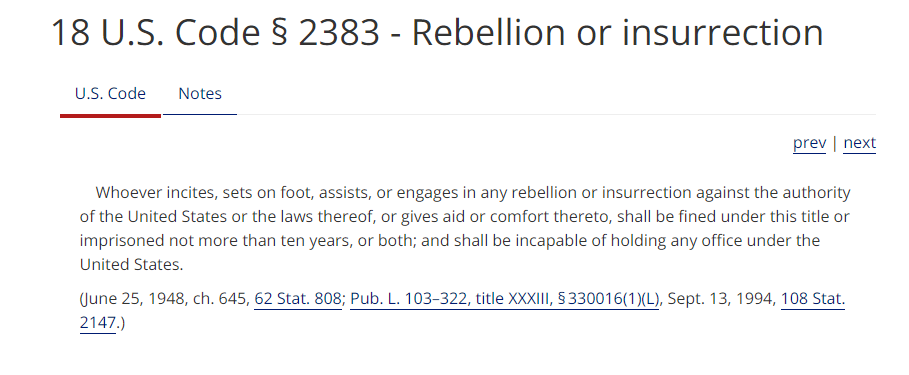 insurrection Statute 18 USC 2383