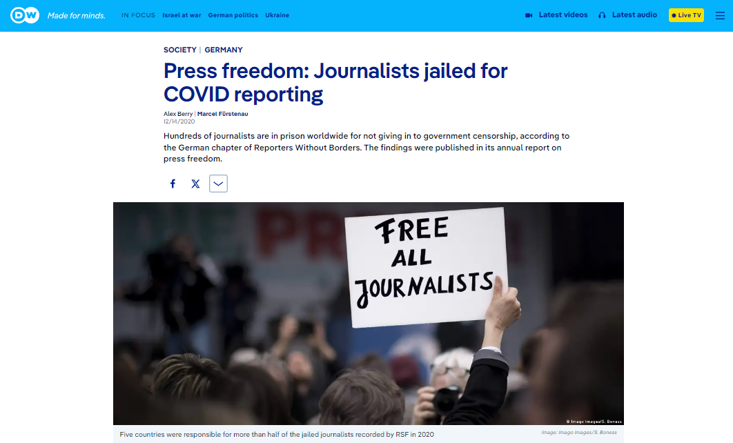 WHO_Press_freedom_Journalists_jailed_for_COVID_reporting_DW_12_14_2020