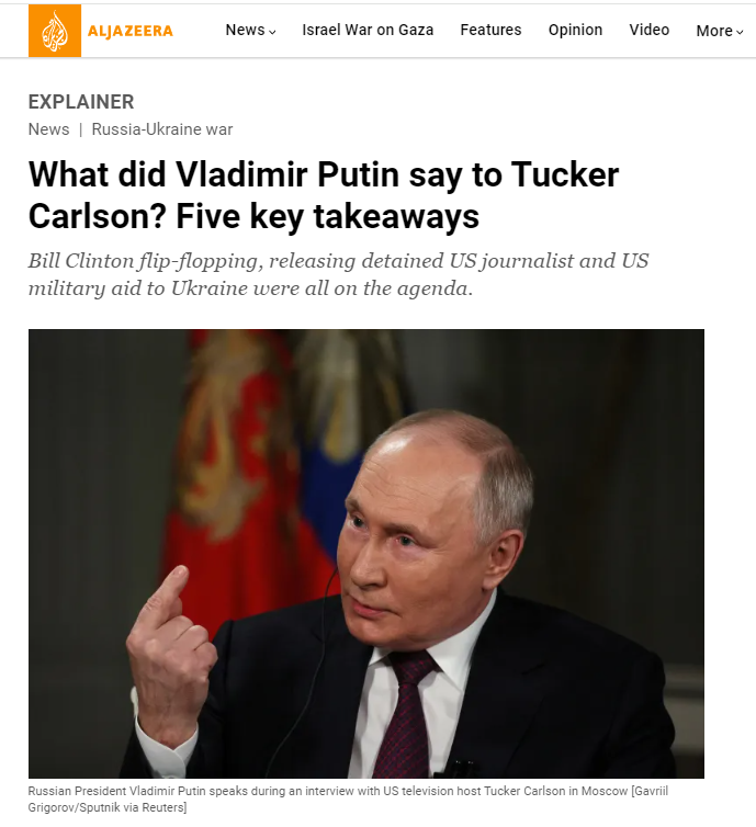 Aljazeera on Tucker Putin Interview