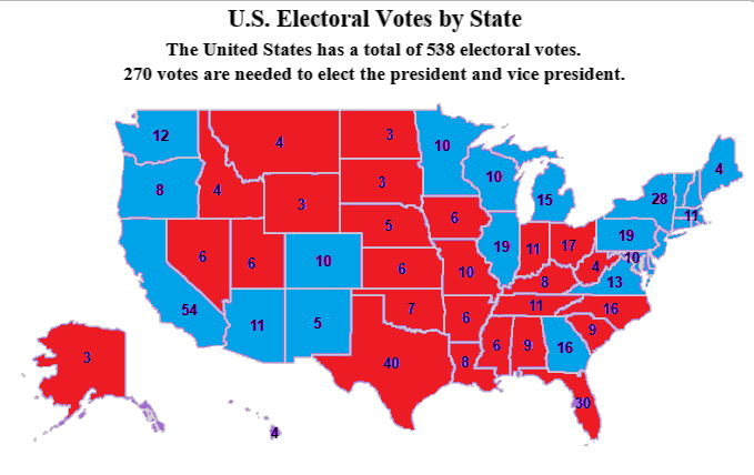 US Map Electoral College Votes