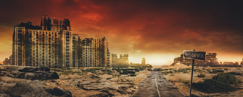 Post,Apocalyptic,Background,Image,Of,Desert,City,Wasteland,With,Abandoned